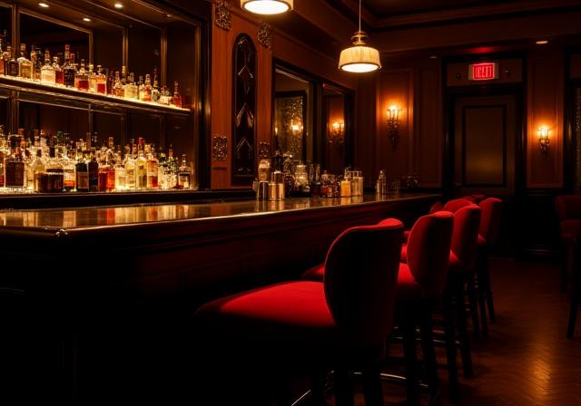 薄暗い会員制バーのカウンター